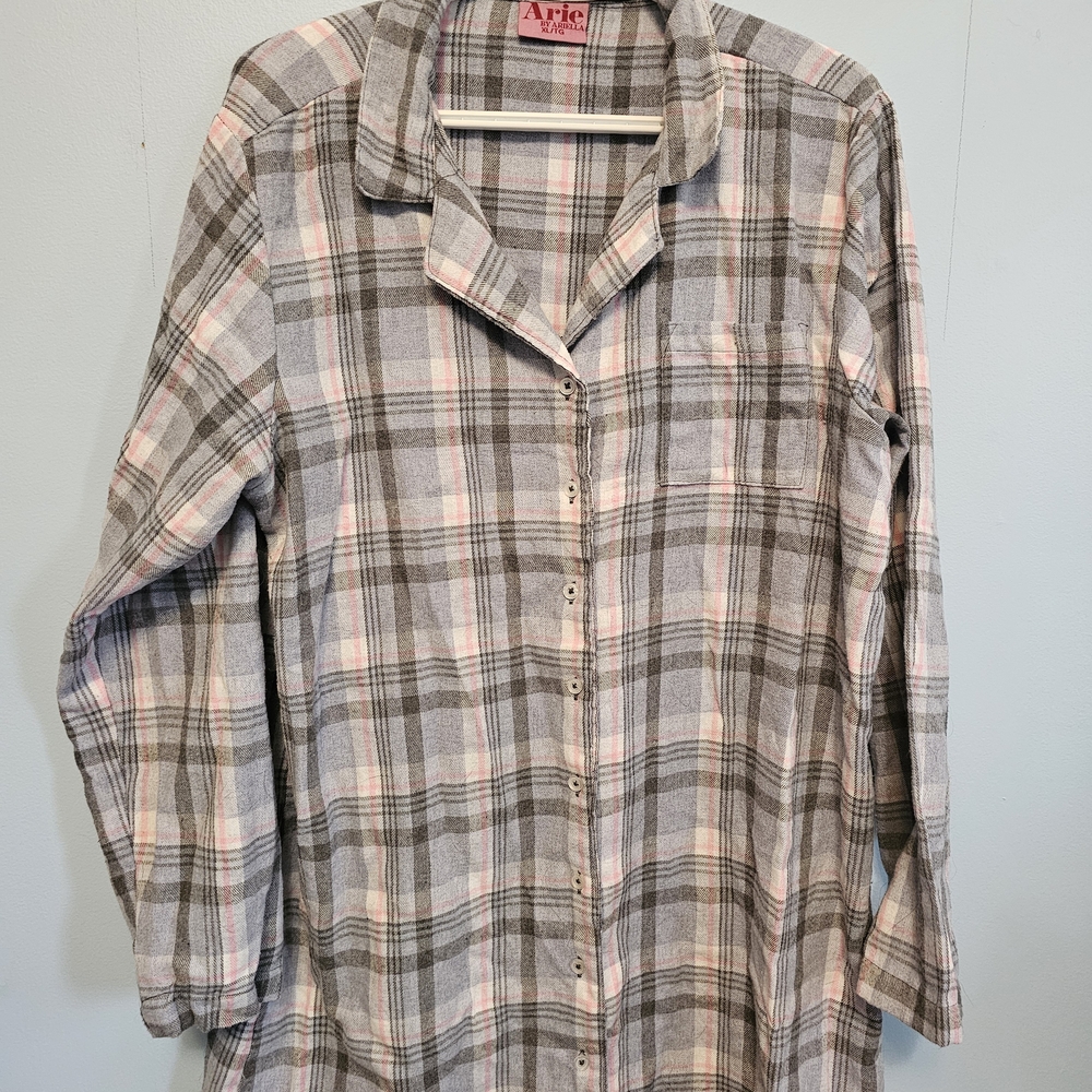 Ariella Pink and Gray Plaid Pajama Shirt